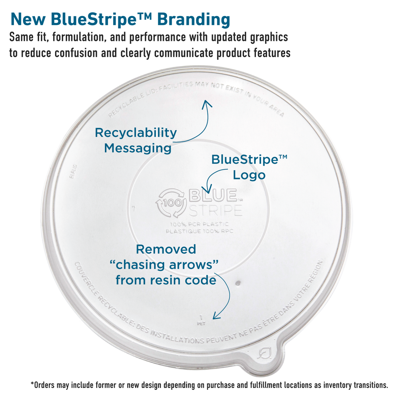 BlueStripe 100% Recycled Content Lid, Fits 24-40oz Sugarcane Bowls (QTY:400)