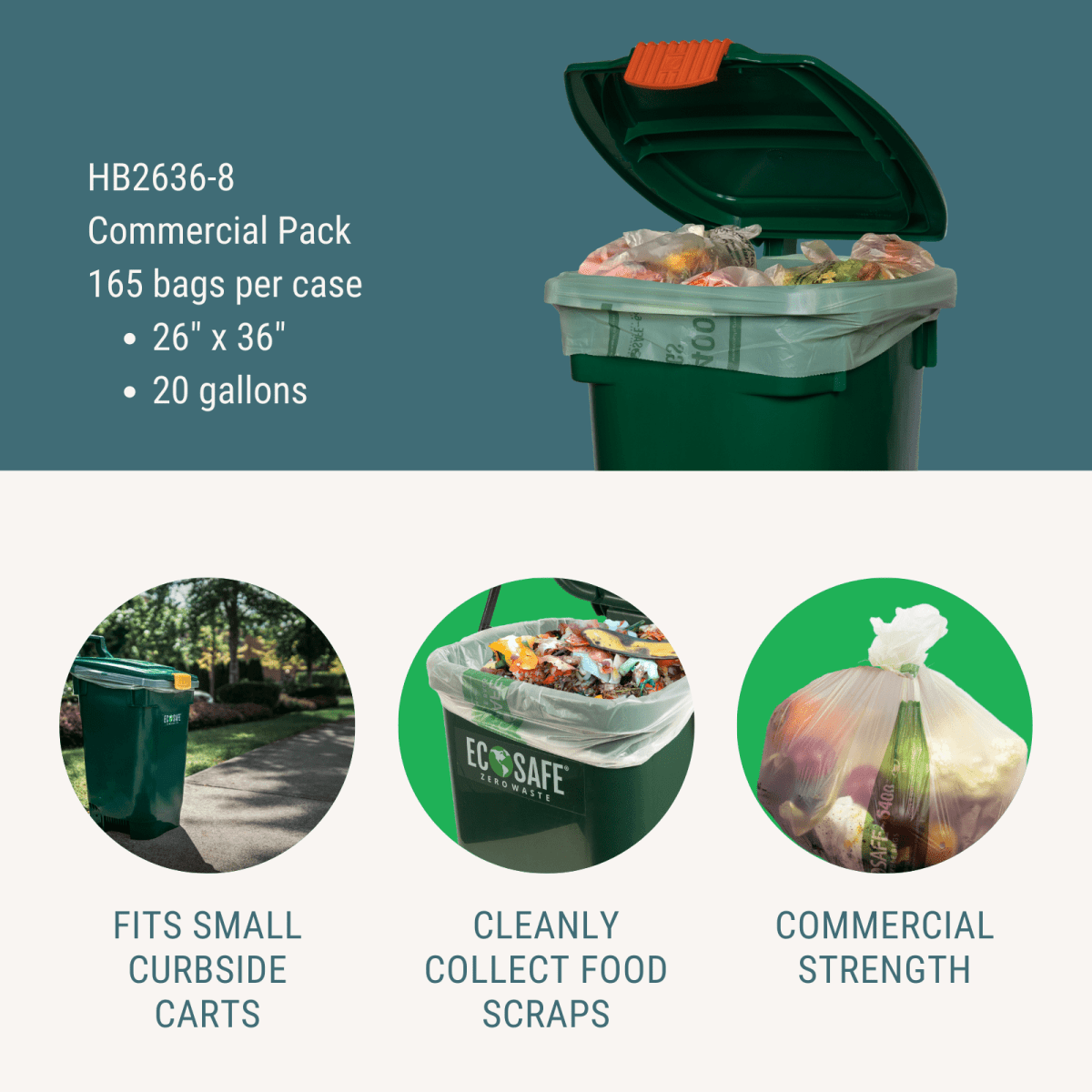 EcoSafe 20 Gallon Compostable Bags 26x36 (QTY:165)