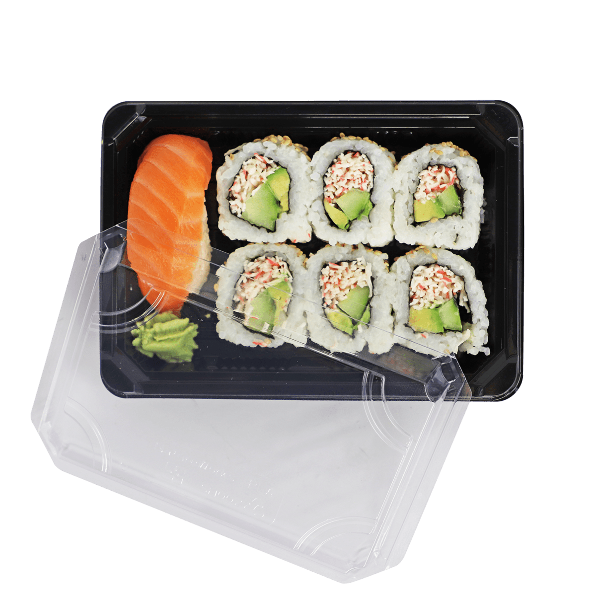Black Sushi Box w/ PLA Clear Lid | World Centric 7x5x2" (QTY:300)