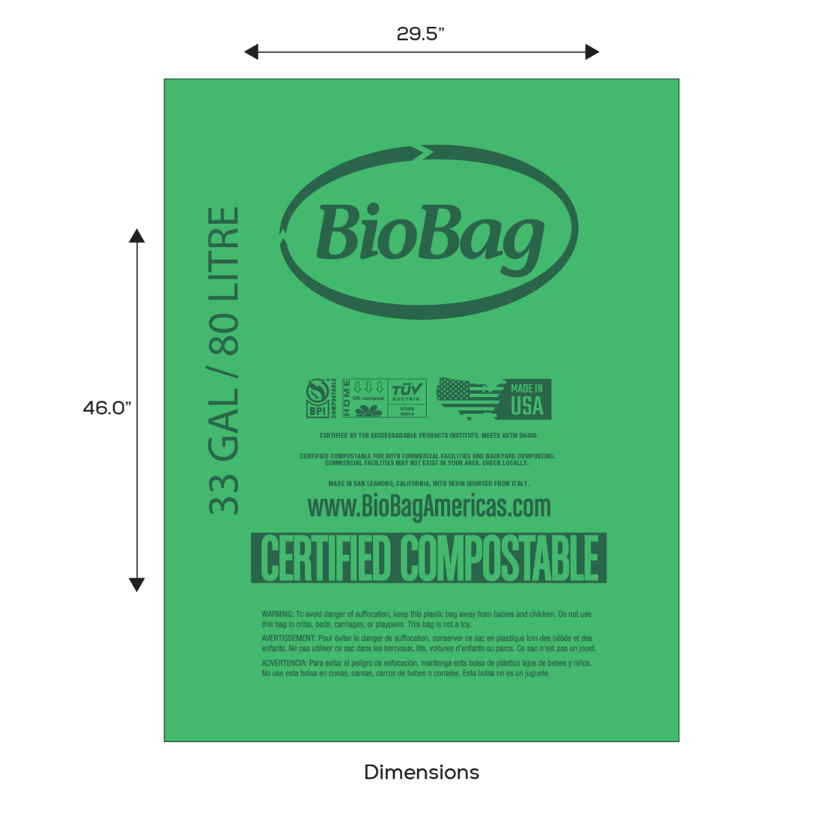 33 Gallon Compostable Bags 29.5x46 (QTY: 120)