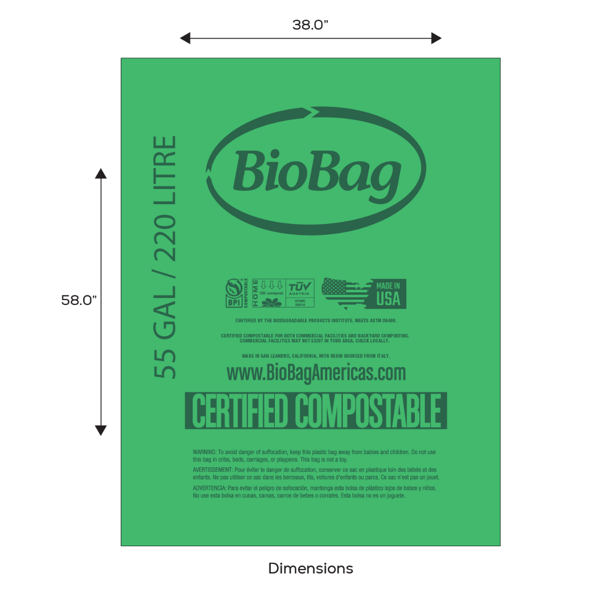 55 Gallon Compostable Bags 38x58 (QTY: 80)