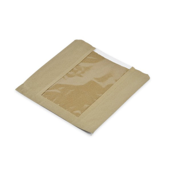Vegware 8.5 x 8.5in kraft PLA window bag (QTY:1000)