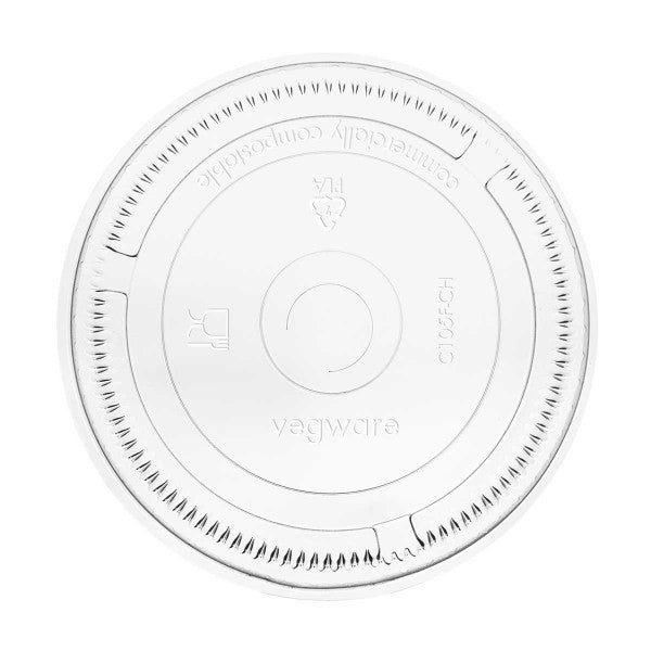 Vegware 105-Series PLA flat lid, straw-slot (QTY:1000)