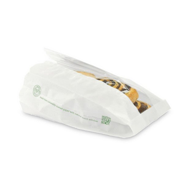Vegware 4 x 2 x 10in glassine NatureFlex window hot bag (QTY:1000)