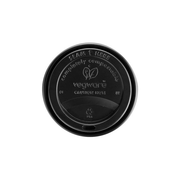 Vegware 89-Series Black CPLA Hot Cup Lid (QTY:1000)