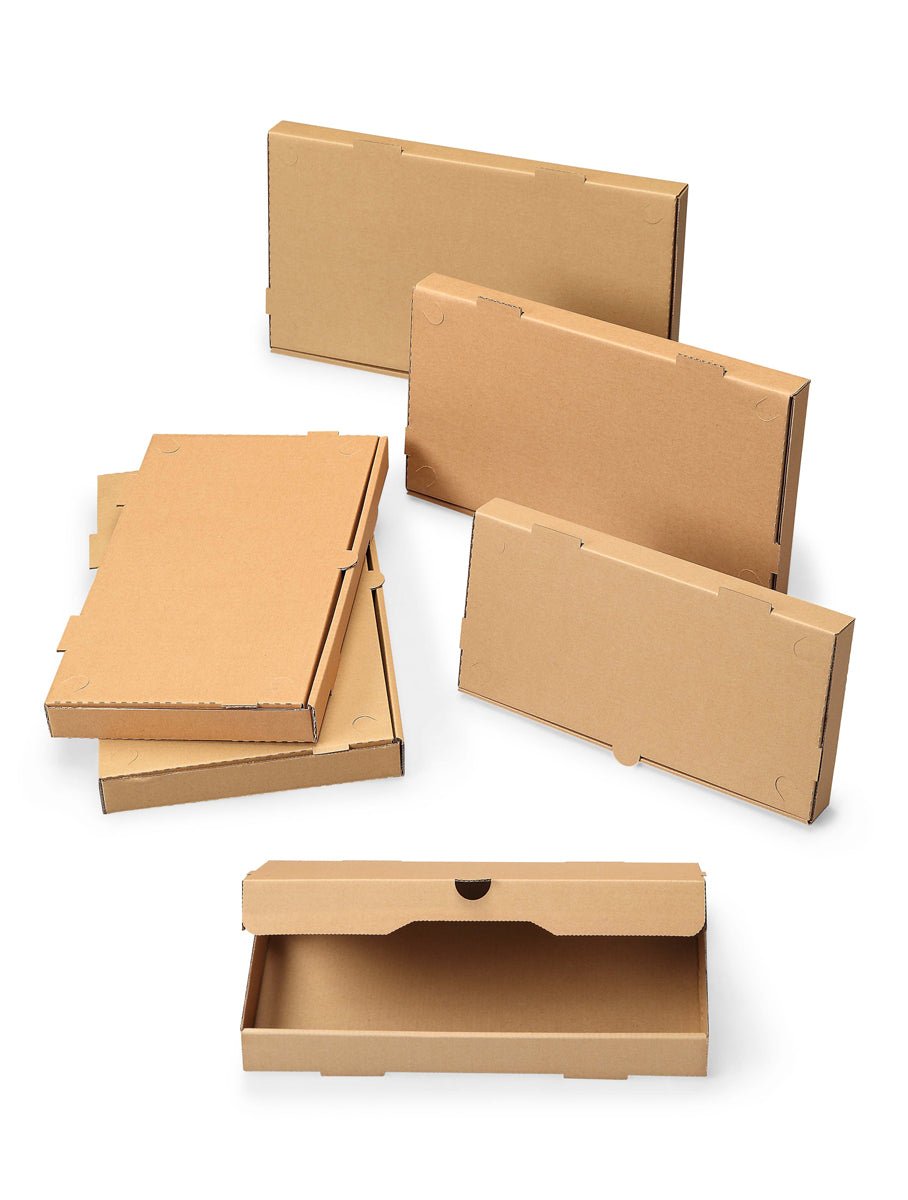 W Packaging 14" x 7" Plain Kraft/Kraft Flatbread Compostable Rectangle Pizza Boxes 1.5″ Deep E-Flute (QTY:50)