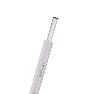 7.75" Giant Paper Straw, White - Wrapped - 8mm diameter (QTY:2400)