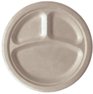 Compostable Sugarcane Plates - 10" 3-compartment - Natural (QTY:500)