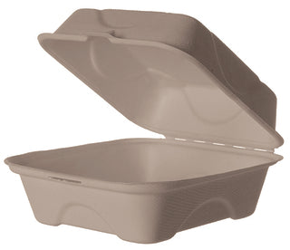 Compostable Sugarcane Clamshells - 6" x 6" x 3" (QTY:500)