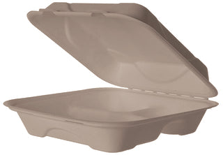 Compostable Sugarcane Clamshells 3-Compartment - 9" x 9" x 3" (QTY:200)