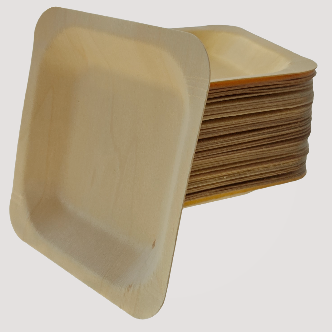 Eco Friendly Square Wooden Plate 9" X 9" (300 Pack), BPI Certified