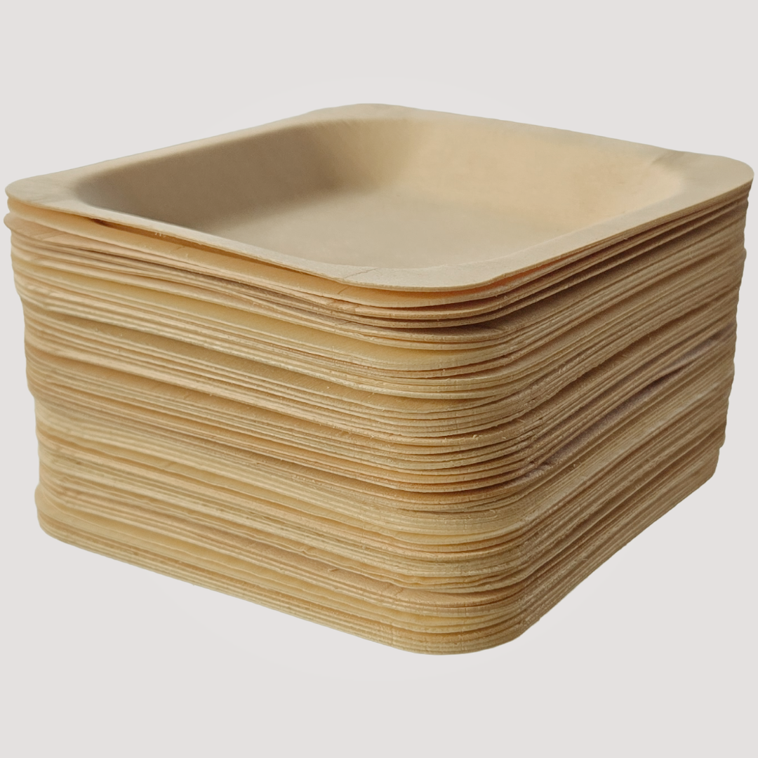 Eco Friendly, Square Wooden Plate  7" X 7" (300 Pack), BPI Certified