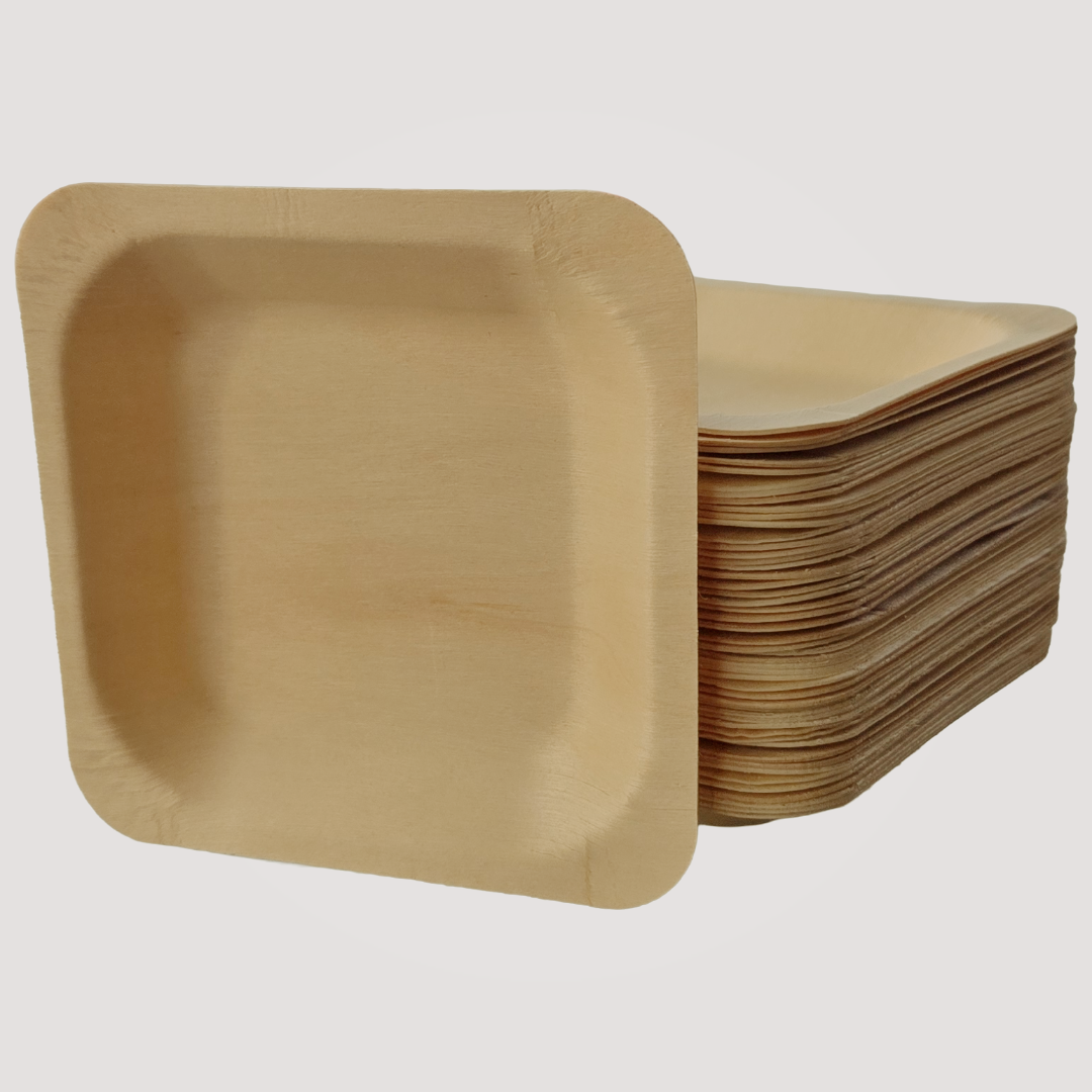 Eco Friendly, Square Wooden Plate  7" X 7" (300 Pack), BPI Certified