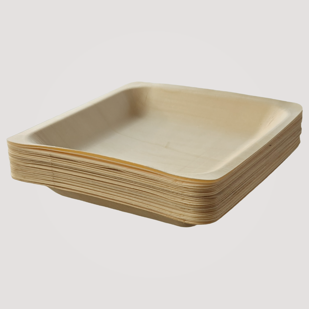 Eco Friendly Square Wooden Plate 9" X 9" (300 Pack), BPI Certified