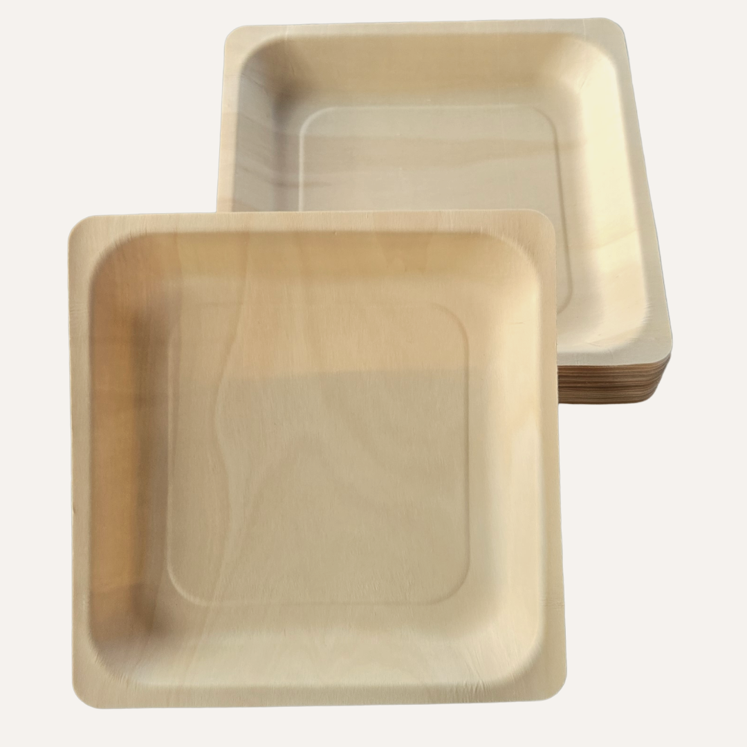 Eco Friendly Square Wooden Plate  4.5" (500 Pack), BPI Certified