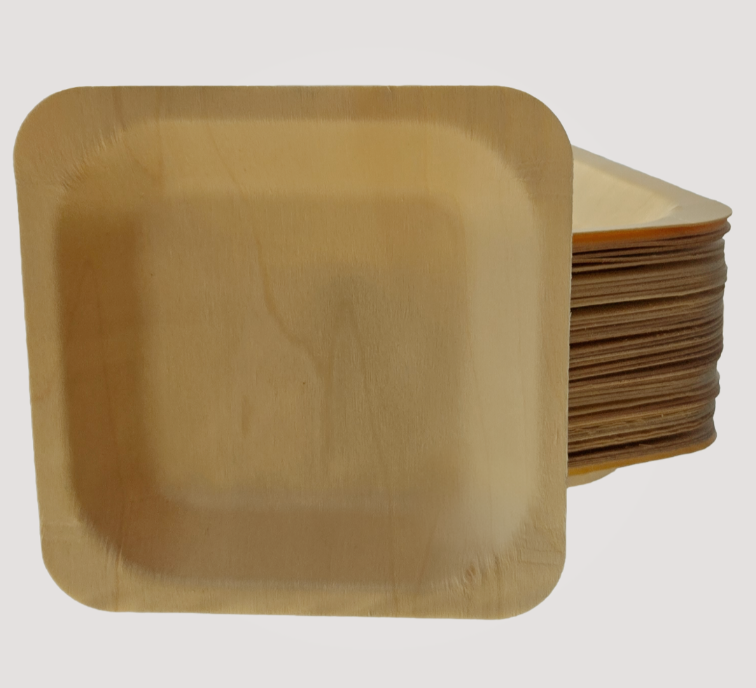 Eco Friendly, Square Wooden Plate  7" X 7" (300 Pack), BPI Certified