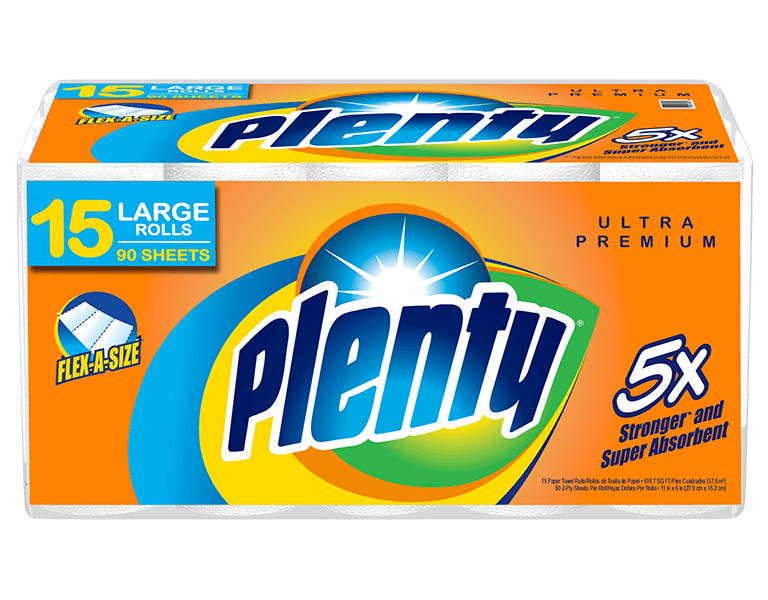 Plenty Ultra Premium Flex-a-Size Paper Towels White, 2-ply sheets (QTY:15 ROLL)