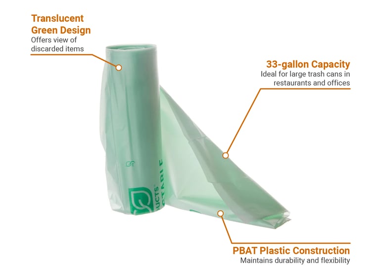 Eco Products EP-CB39 33 gal Trash Can Liner Bags - 39"L x 33"W, PBAT, Green (QTY:200)