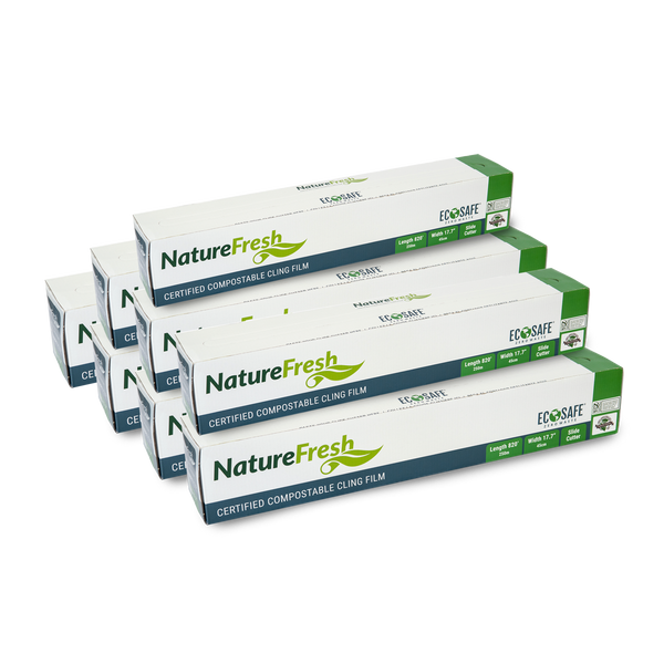 EcoSafe Zero Waste Nature Fresh 17.7" x 820' Compostable Cling Film – Cutterbox Case (QTY 8), SKU NF-CB450