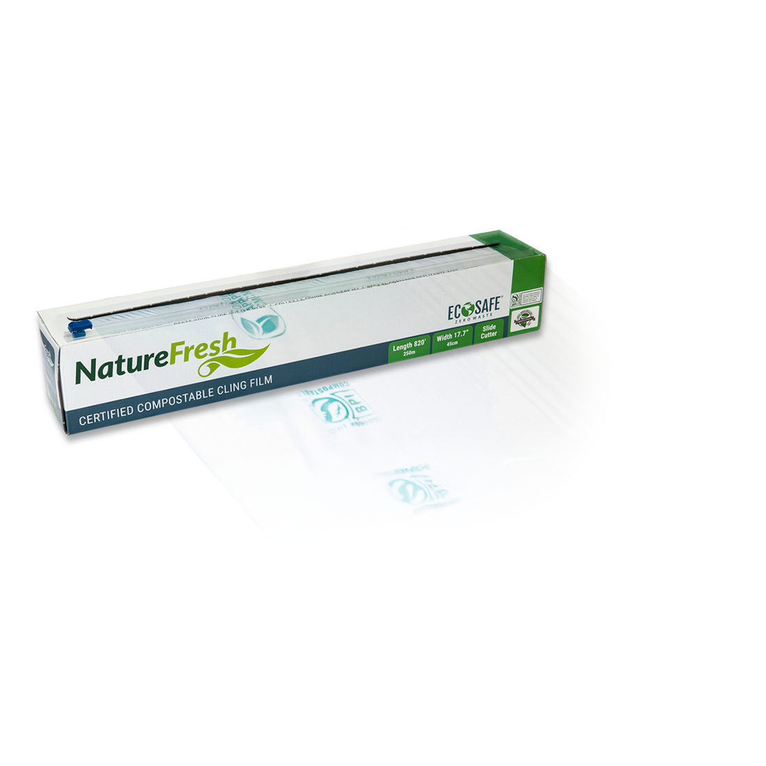 EcoSafe Zero Waste Nature Fresh 17.7" x 820' Compostable Cling Film – Cutterbox Case (QTY 8), SKU NF-CB450