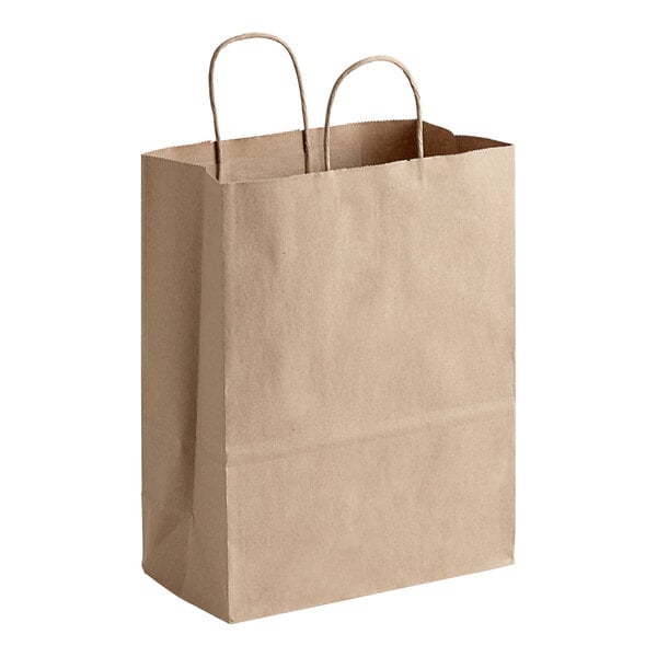 Duro 10" x 5" x 13" Missy Natural Kraft Paper Shopping Bag with Handles - 87124 (QTY:250)