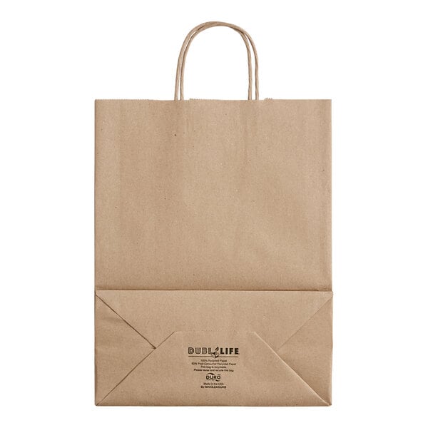 Duro 10" x 5" x 13" Missy Natural Kraft Paper Shopping Bag with Handles - 87124 (QTY:250)