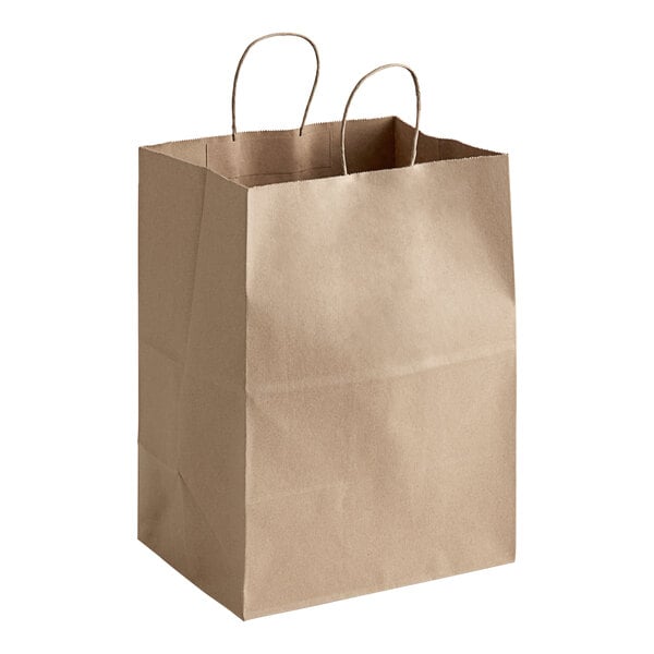 Duro 12" x 9" x 15 3/4" Regal Natural Kraft Paper Shopping Bag with Handles - 87415 (QTY: 200)