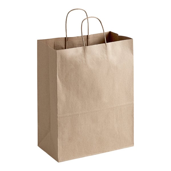 Duro Mart 13" x 7" x 17" Natural Kraft Shopping Bag with Handles - 87128 (QTY:250)