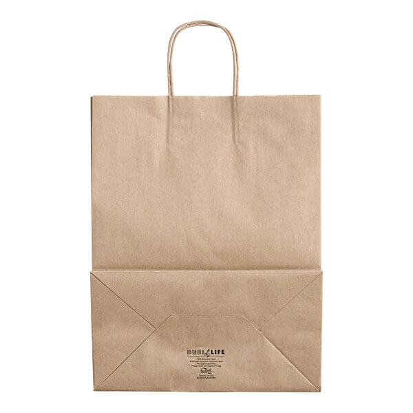 Duro Mart 13" x 7" x 17" Natural Kraft Shopping Bag with Handles - 87128 (QTY:250)
