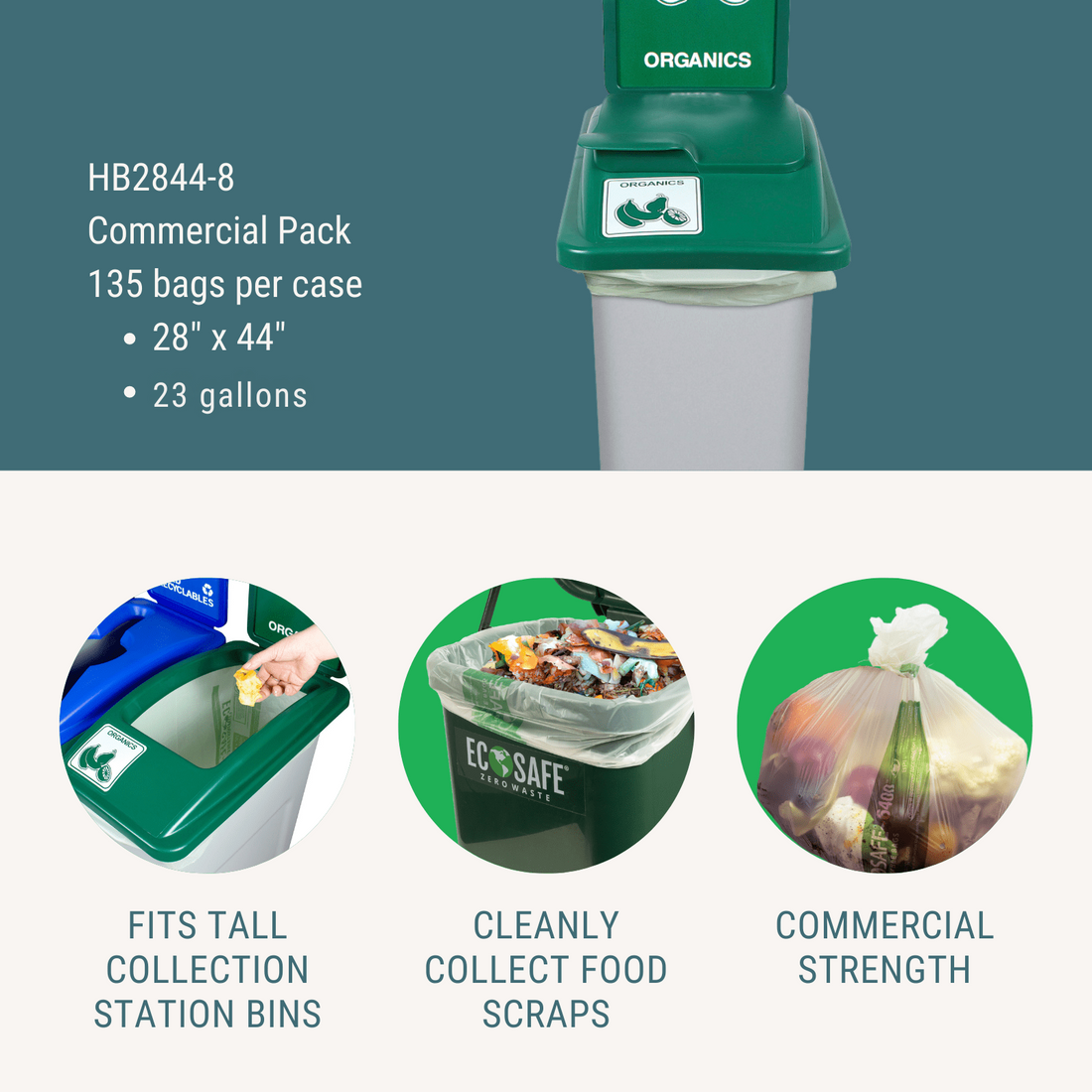 EcoSafe Zero Waste 28×44″ Compostable Bag / Liner - 23 Gal (QTY 135), SKU HB2844-8
