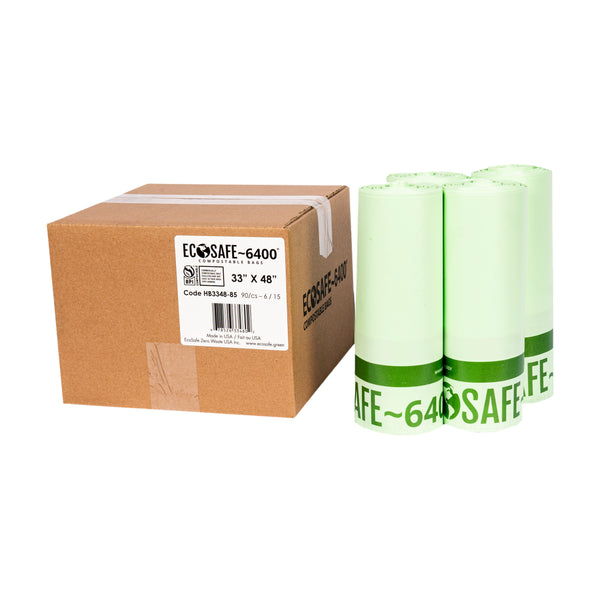 EcoSafe Zero Waste Compostable Bags 39 Gallon 33x48 Extra-Strong (QTY 90), SKU HB3348-85