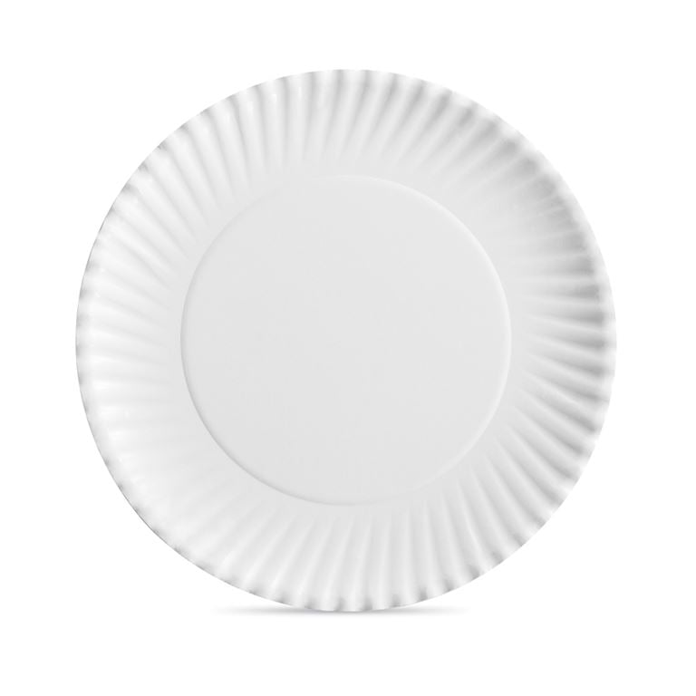 Huhtamaki 9 in Spiral Fluted Uncoated Paper Plates, White (QTY 1200), SKU 43004B