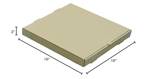 W Packaging 10" Kraft/Kraft Plain Pizza Box 2″ Deep B-Flute (QTY:50)