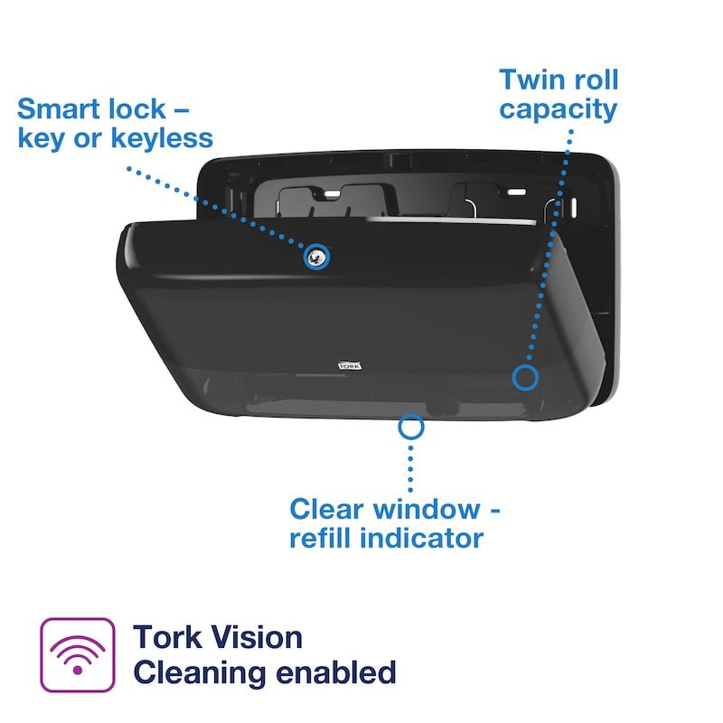 Tork Twin Mini Jumbo Toilet Paper Roll Dispenser Black T2 - 5555290 (QTY:1)