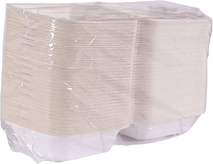Eco-Products Renewable & Compostable Sugarcane Clamshells - 6 x 6 x 3in, Medium-Weight (QTY:400)