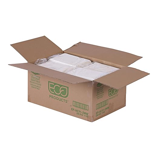 Eco-Products Renewable & Compostable Sugarcane Clamshells - 9 x 9 x 3in, Medium-Weight (QTY:200)