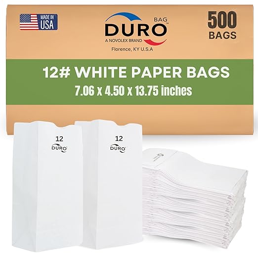 Lagasse Bag GW12-500#12 Bag Size Bleached Paper Bag (QTY:500)