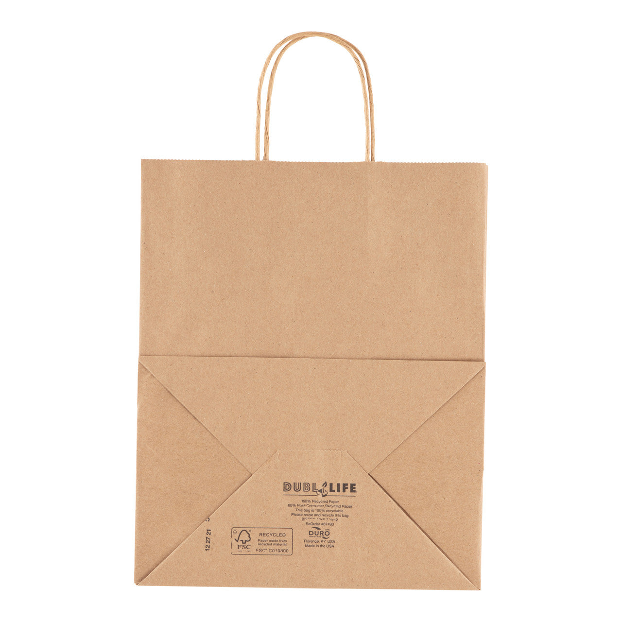 Duro Tempo Dubl Life 60# Recycled Kraft Shopping Bag (QTY 250), SKU 87097
