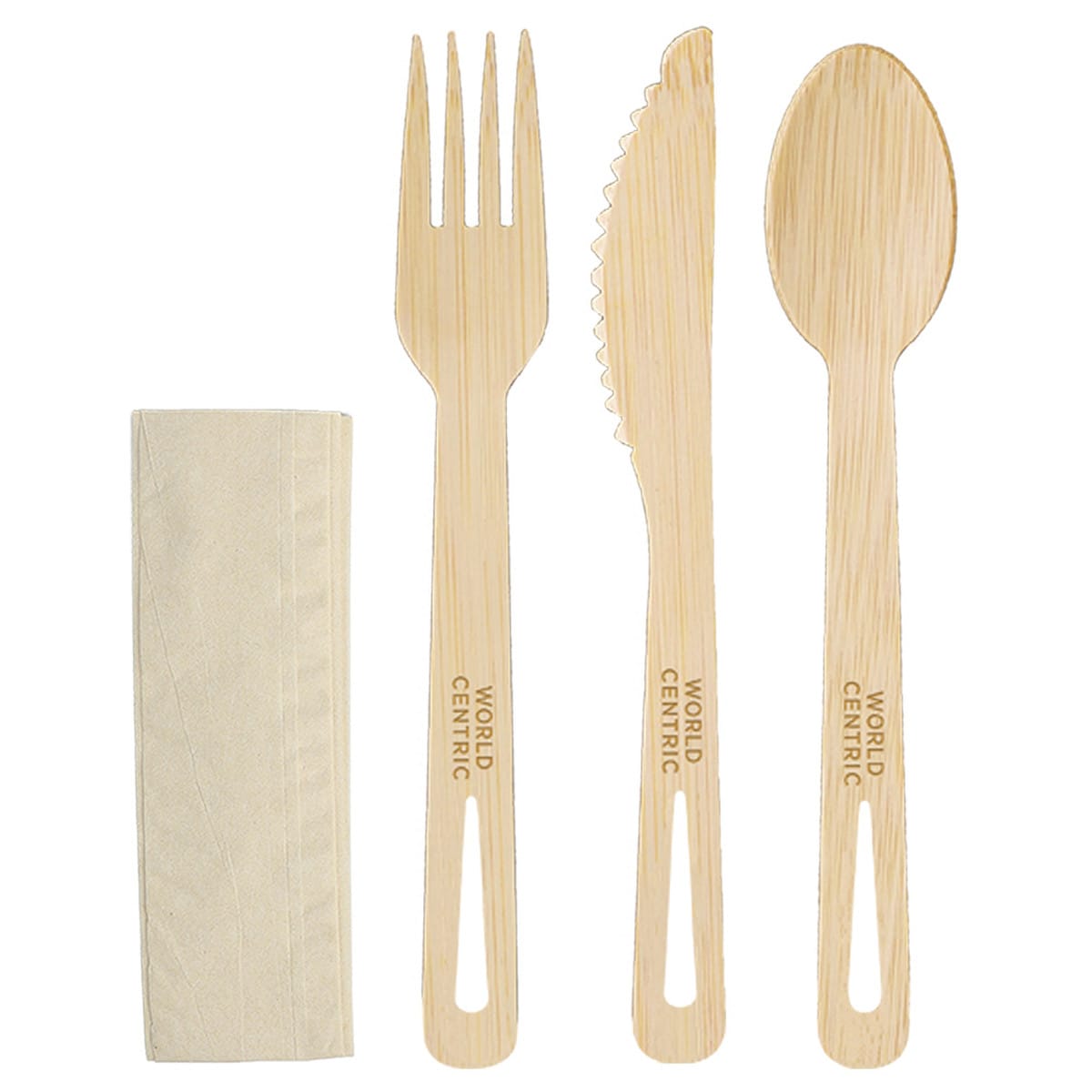 World Centric 6.7" Bamboo Cutlery Set (Fork/Knife/Spoon/Napkin) (QTY:250)