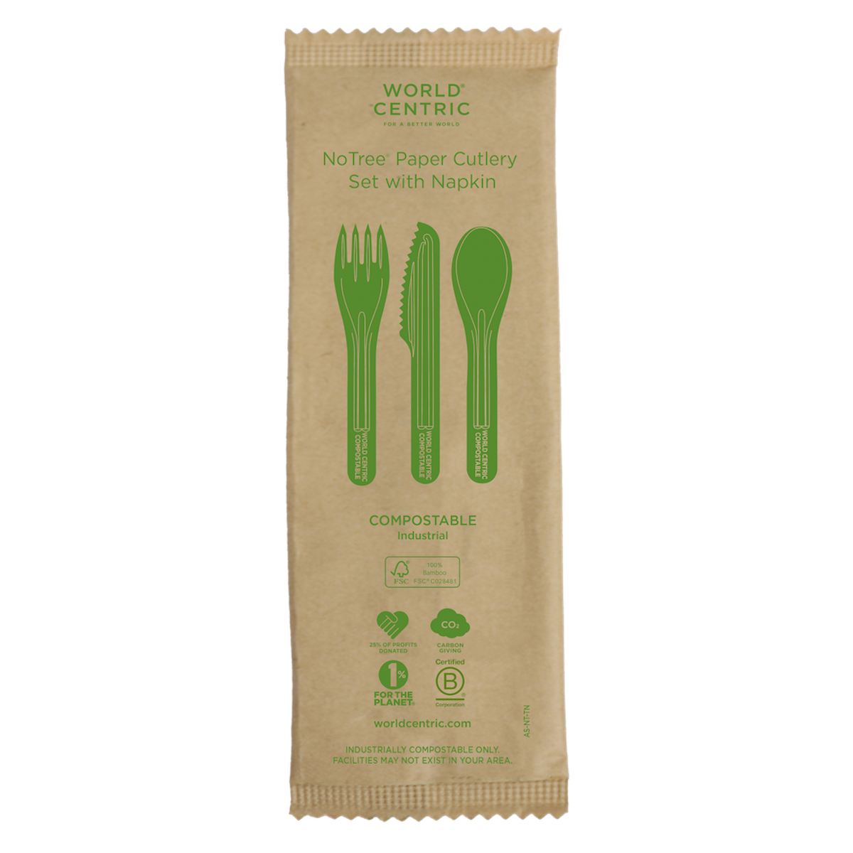 World Centric NoTree 6 in Assorted Compostable Paper Cutlery with Napkin (QTY 250), SKU AS-NT-TN