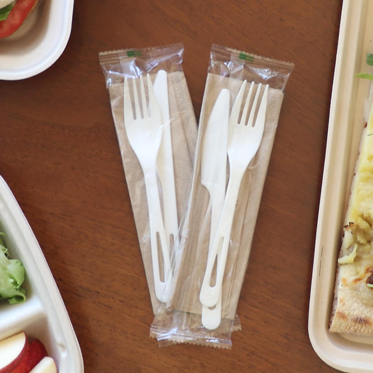 World Centric 6” Wrapped Fiber Cutlery Set: Fork, Knife, Spoon, Napkin (QTY:250)