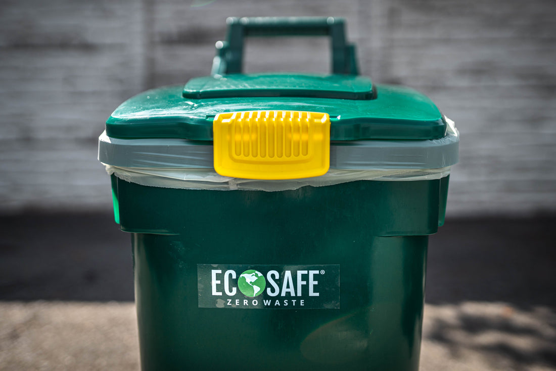 EcoSafe Zero Waste 13-Gallon Curbside Cart Green, Recycled Plastic, Animal Lock, Wheels (QTY 1), SKU CCGRN