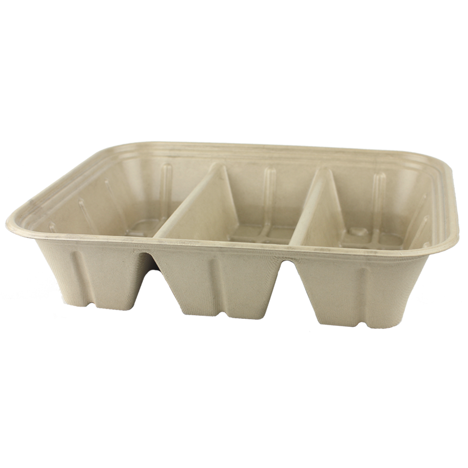 World Centric 104 oz Fiber Catering Pan 3-Compartment PLA Lined Compostable (QTY 200), SKU CA-SC-104TL-LF