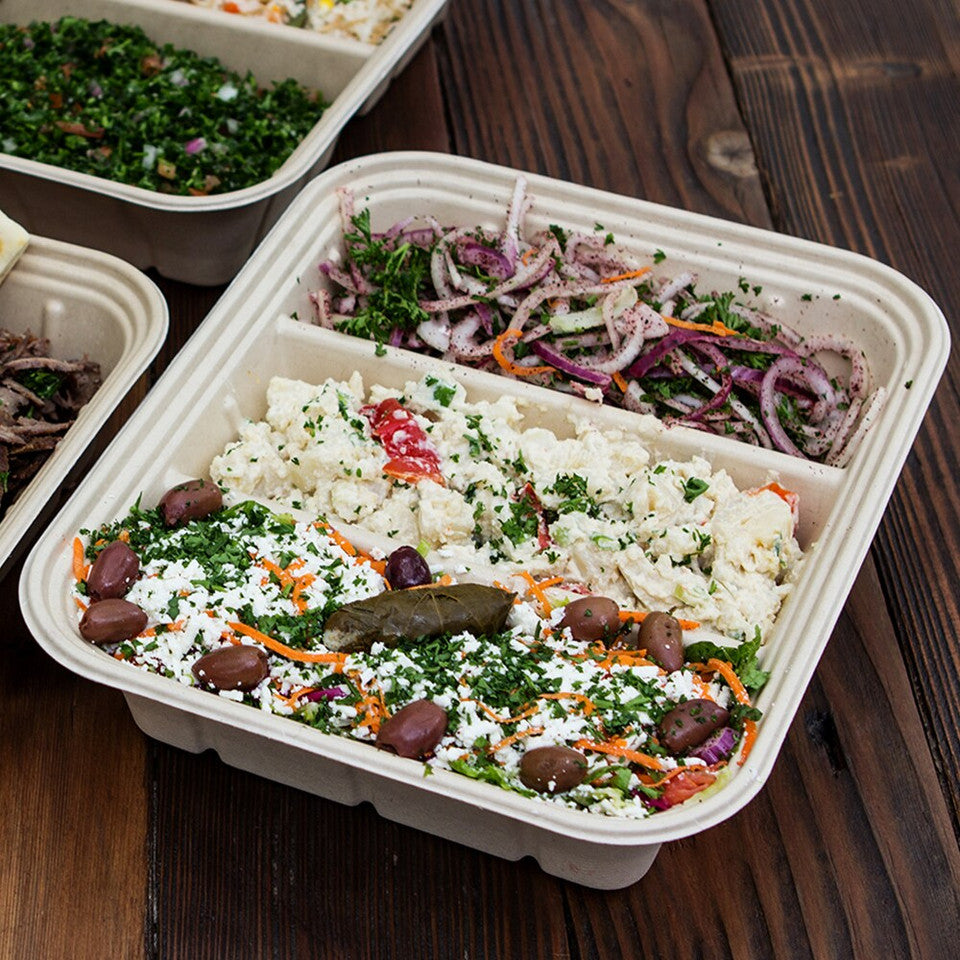 World Centric 104 oz Fiber Catering Pan 3-Compartment PLA Lined Compostable (QTY 200), SKU CA-SC-104TL-LF