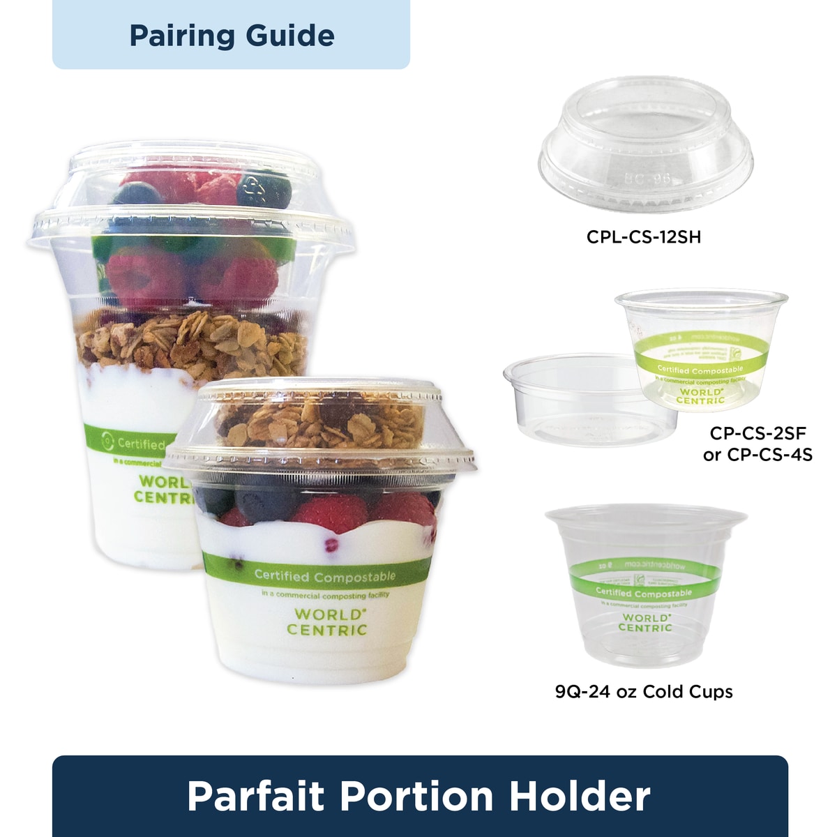 World Centric LID PLA - 9Q-24 oz Cold Cups, Portion Holder for CP-CS-2SF & CP-CS-4S, Clear (QTY:1000)