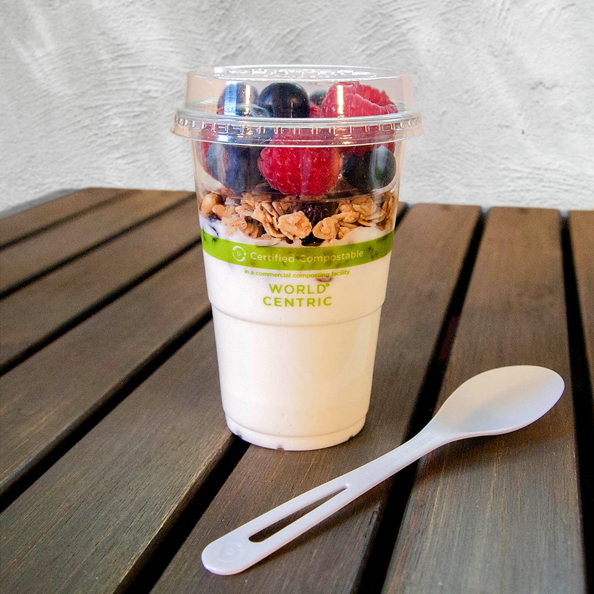 World Centric LID PLA - 4 to 9 oz Cold Cups and 2 oz Squat Portion Cup, Raised, No Straw Hole, Clear (QTY:2000)