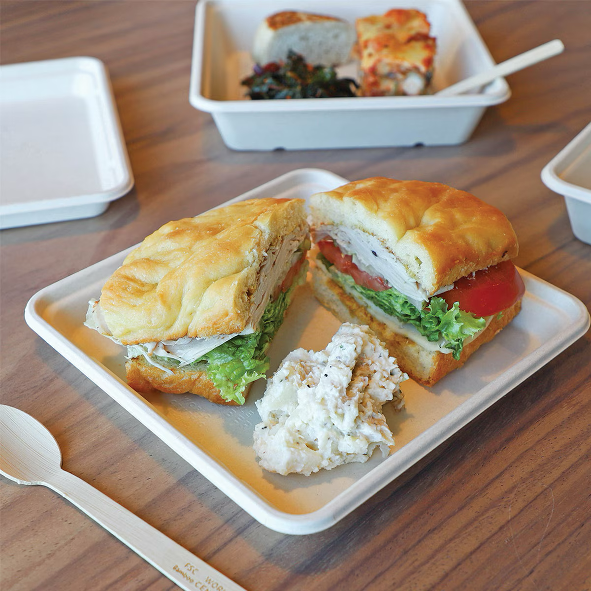 World Centric 8 in Shallow Fiber Compostable Takeout Container Plant Fiber (QTY 300), SKU CT-FB-8S-LFP