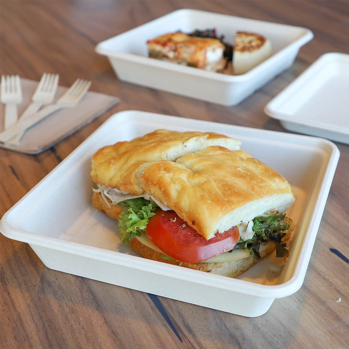 World Centric 9 in Fiber Compostable Takeout Container Plant Fiber (QTY 300), SKU CT-FB-9-LFP