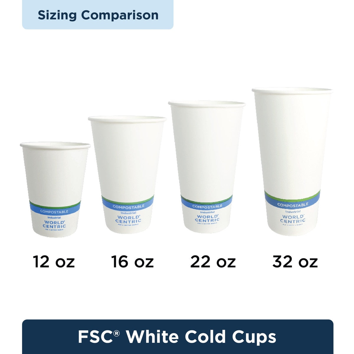 World Centric 22 oz Paper Cold Cup White Compostable FSC Certified (QTY 1000), SKU CU-PA-22C