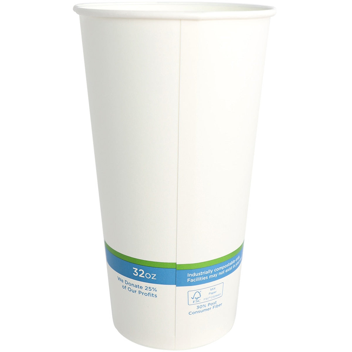 World Centric 32 oz Paper Cold Cup White Compostable FSC Certified (QTY 1000), SKU CU-PA-32C